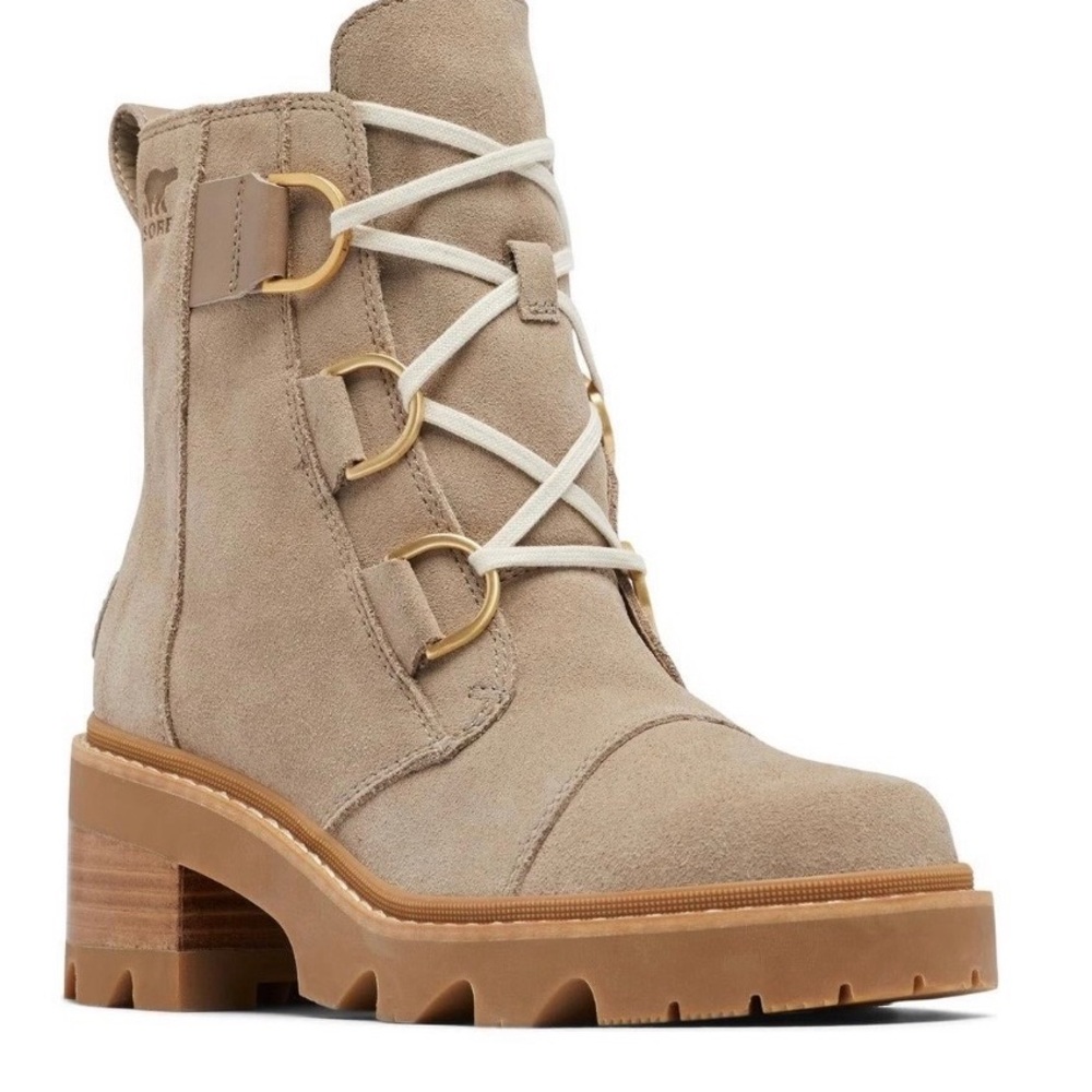 Brand New Women’s Sorel Beige Lace-Up Heeled Boots Sz. 12